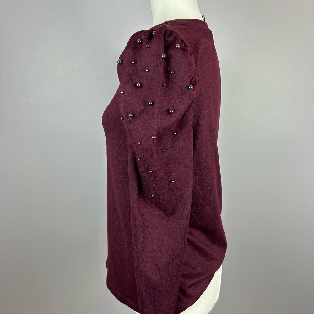 Reitmans Rock & Shine Embellished Plum Sweater - Pearls on Puff Sleeves Size M - Picture 5 of 11